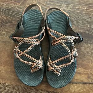 Orange and brown women’s chacos